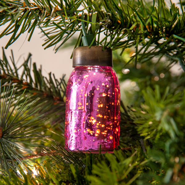 Glass Mini Mason Jar Ornament - Mercury Pink - Box of 6